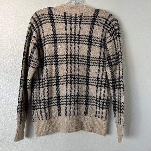 JOIE • Black & Tan Plaid Button Down Cardigan Soft Size XS - Picture 2 of 8